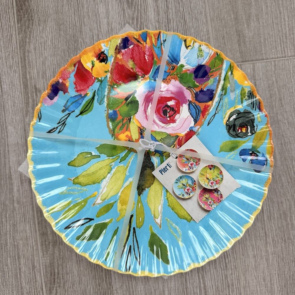 Pier 1 Imports Melamine Salad plates set of 4 bright beautiful bold colors NEW!